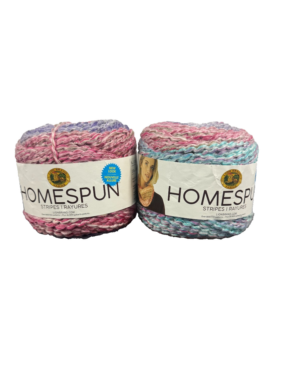 Lion Brand Homespun Stripes Oyster 701 Bulky Boucle Yarn Cakes Lot of 2 New 6oz